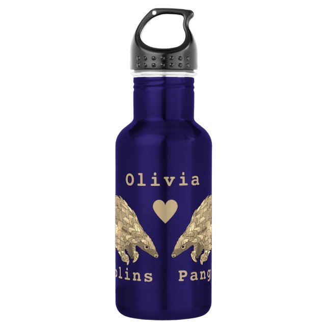 Botella De Agua Nombre de Olivia de los Pangolins de Amor en Pelig (Anverso)