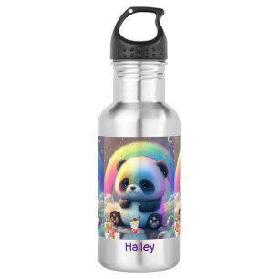 Botella De Agua Nombre de panda arco iris corto personalizado