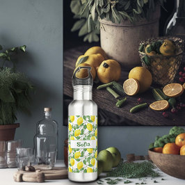 Botella De Agua Nombre de patrón de limón amarillo de color agua