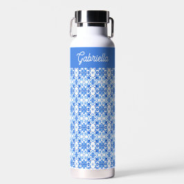 Botella De Agua Nombre de patrón de toile francés azul
