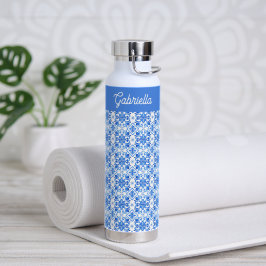 Botella De Agua Nombre de patrón de toile francés azul