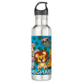 Botella De Agua Nombre de Safari de Zoológico Personalizado Azul d