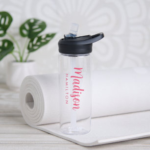 Botella De Agua Nombre de script rosa personalizado