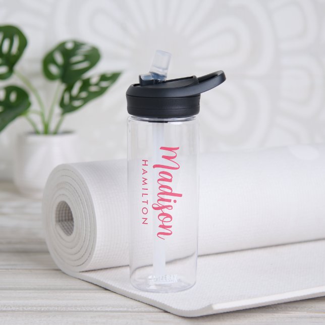 Botella De Agua Nombre de script rosa personalizado (Yoga)