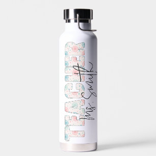 Botella De Agua Nombre de tipografía floral guión Agradecimiento a