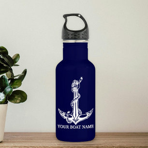 Botella De Agua Nombre del barco vintage nautical Anchor Rope