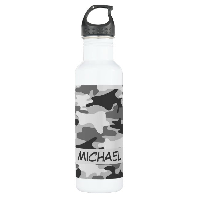Botella De Agua Nombre del camuflaje de Camo de los grises (Anverso)