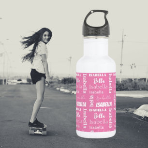 Botella De Agua Nombre del Chica Rosa Girly personalizado