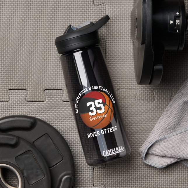 Botella De Agua Nombre del club de baloncesto rojo negro (Gimnasio)