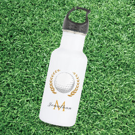 Botella De Agua Nombre del Golf y Padre Monogramado Inicial Golfer