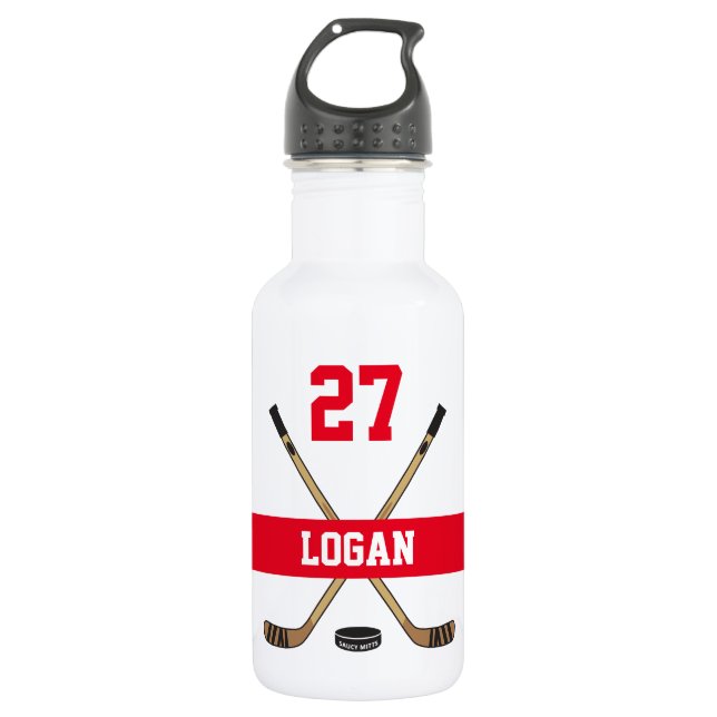 Botella De Agua Nombre del jugador de hockey personalizado Número  (Anverso)