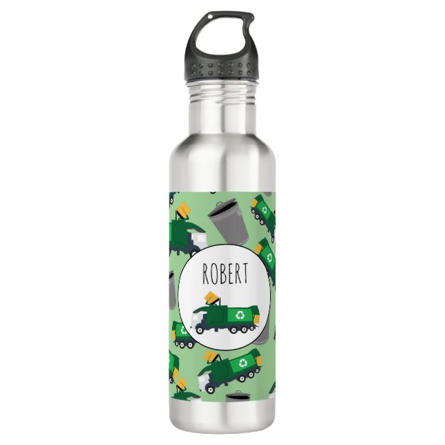 Botella De Agua Nombre del patrón de camión de basura de reciclaje (Anverso)