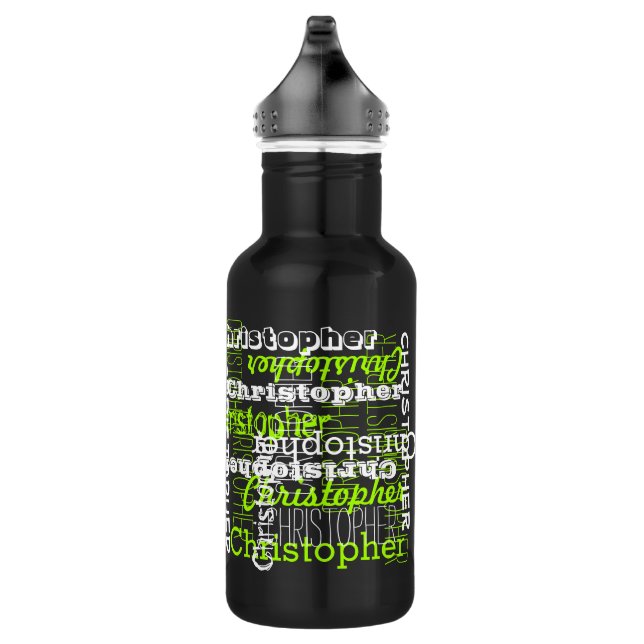 Botella De Agua Nombre en todo el Neon Green Collage Typographic (Derecha)