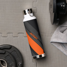 Botella De Agua Nombre Geométrico Naranja Negro Moderno