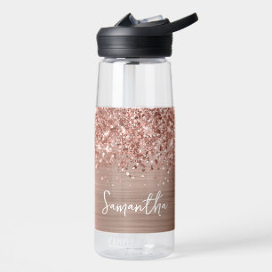 Botella De Agua Nombre Glam Rosa Dorado Brillante