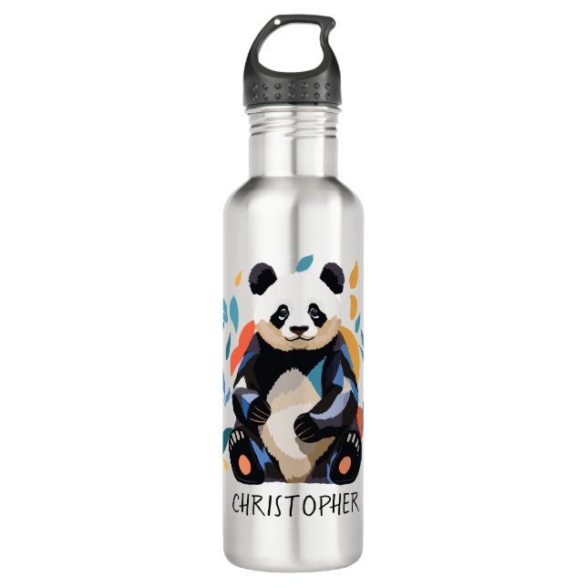 Botella De Agua Nombre inspirado en el matismo del oso de Panda de (Anverso)