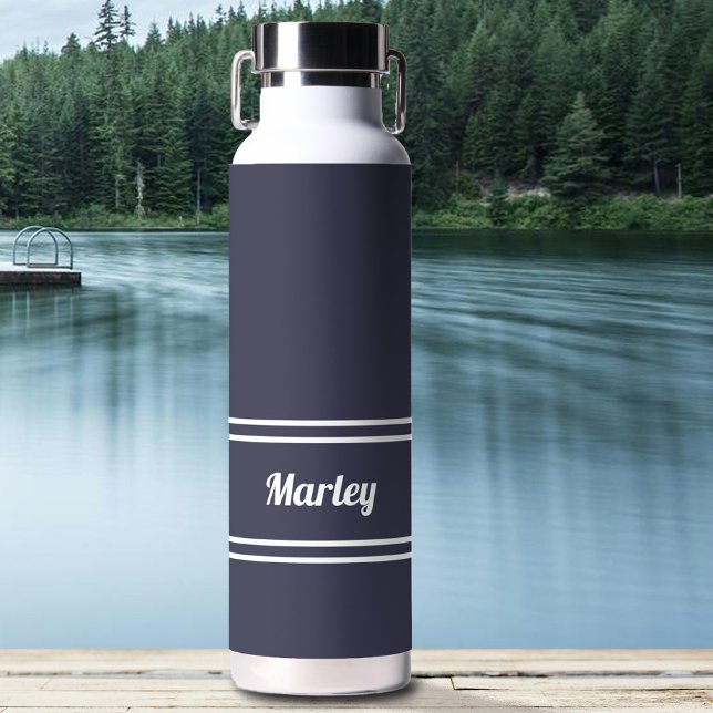 Botella De Agua Nombre minimo moderno estilo Marina Azul (Subido por el creador)