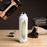 Botella De Agua Nombre moderno blanco y dorado elegante<br><div class="desc">Botella de agua moderna con un trazo de pintura de oro abstracto y tu nombre en un guión elegante sobre un fondo blanco. Un diseño sencillo con un toque femenino,  perfecto para una muchacha.</div>