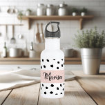 Botella De Agua Nombre moderno del monograma | Puntos rosados y ne<br><div class="desc">Nombre moderno del monograma | Puntos rosados y negros pasteles</div>