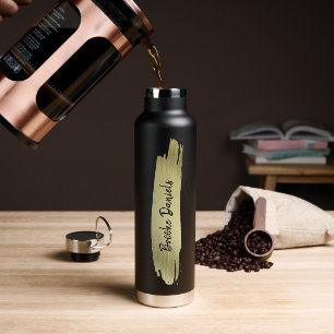 Botella De Agua Nombre moderno elegante negro y oro