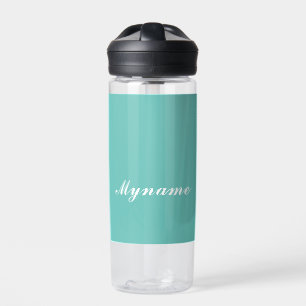 Botella De Agua Nombre moderno minimalista chic Light Teal