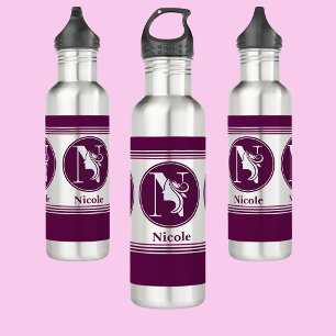 Botella De Agua Nombre moderno Personalizado estilo Letra monogram