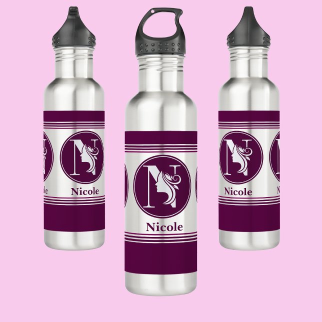 Botella De Agua Nombre moderno Personalizado estilo Letra monogram (Subido por el creador)