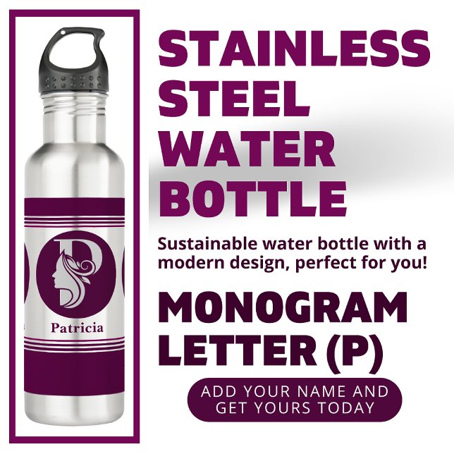Botella De Agua Nombre moderno Personalizado estilo Letra monogram (Subido por el creador)