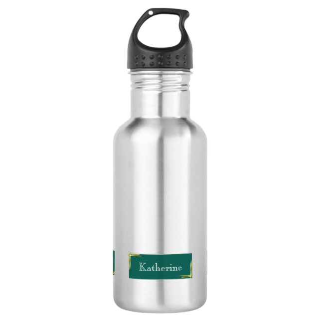 Botella De Agua Nombre moderno simple verde (Anverso)
