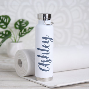 Botella De Agua Nombre monogramado azul Minimalista simple y moder