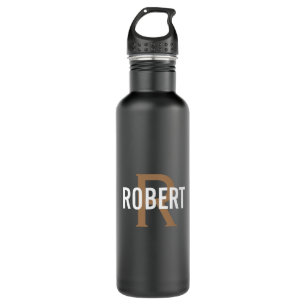 Botella De Agua Nombre monogramado de oro negro masculino