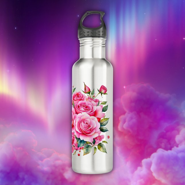 Botella De Agua Nombre Monogramado Rosas Rosa | (Subido por el creador)
