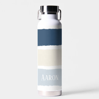 Botella De Agua Nombre o Monogramas Pinceladas en Azul Beige