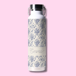 Botella De Agua Nombre Patrón Azul Toile de Jouy País Francés 
