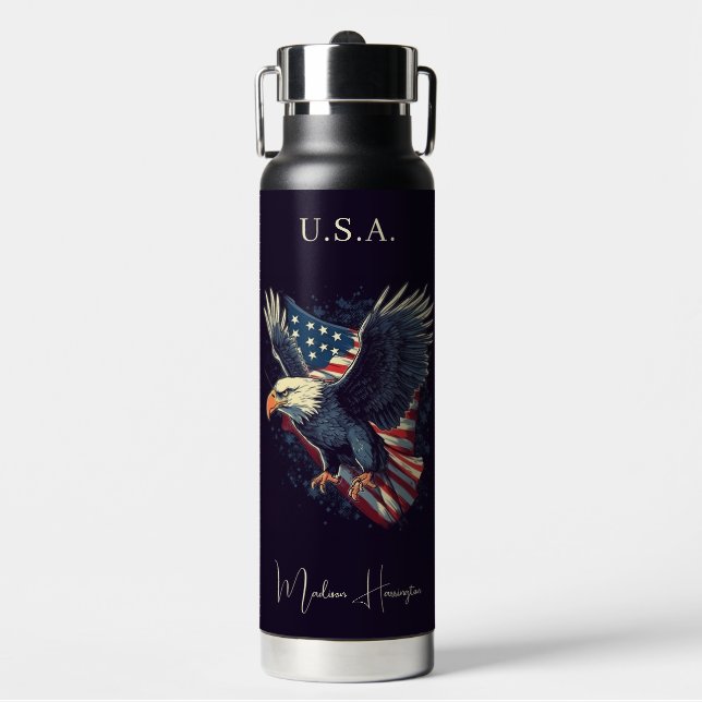 Botella De Agua Nombre personalizado Águila americana (Frente)