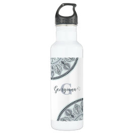 Botella De Agua Nombre personalizado Armonía floral Gris Monotone