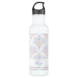 Botella De Agua Nombre personalizado Art Deco Pastel Floral arcoir