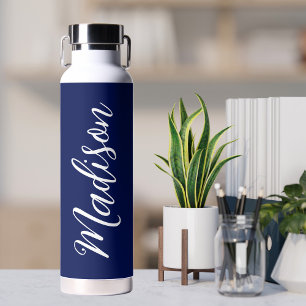 Botella De Agua Nombre personalizado azul de la Marina de moda en