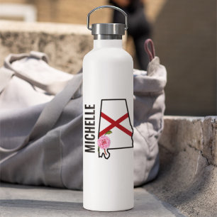 Botella De Agua Nombre personalizado Bandera de Alabama y camellia