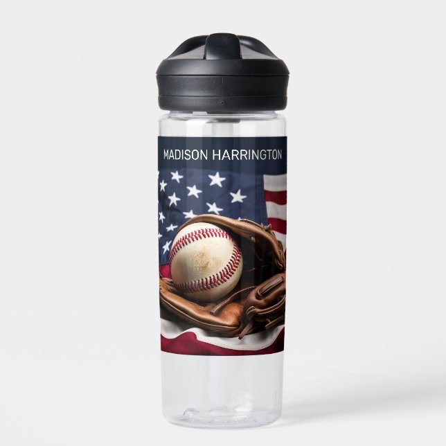 Botella De Agua Nombre personalizado Béisbol americano (Delante)