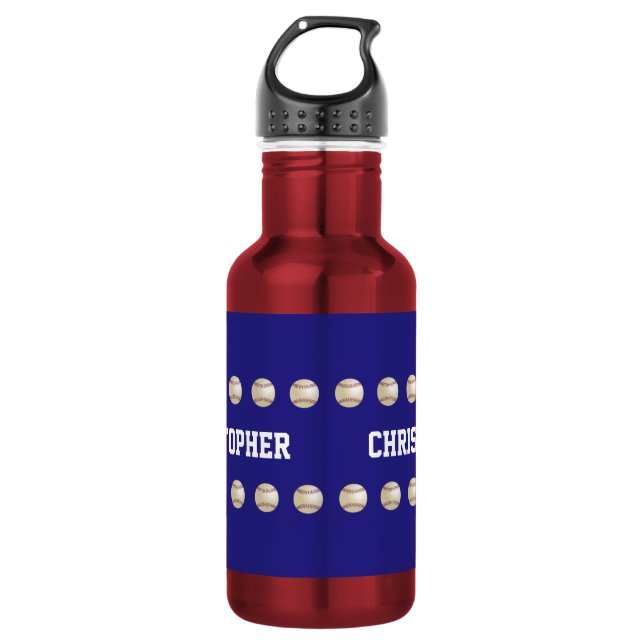 Botella De Agua Nombre personalizado, béisbol, rojo y azul (Anverso)