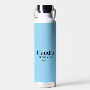 Botella De Agua Nombre personalizado Boda moderno azul bebé