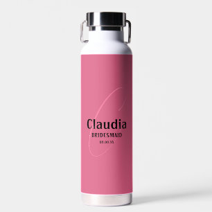 Botella De Agua Nombre personalizado Boda moderno Bush rosa