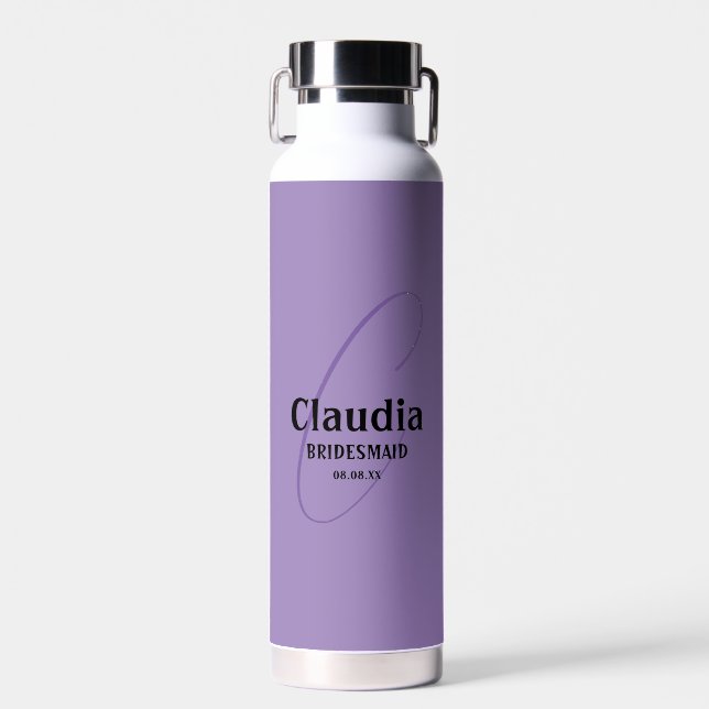 Botella De Agua Nombre personalizado Boda moderno Lavanda morado (Delantero)