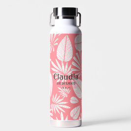 Botella De Agua Nombre personalizado Boda moderno rosa y blanco