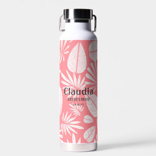 Botella De Agua Nombre personalizado Boda moderno rosa y blanco