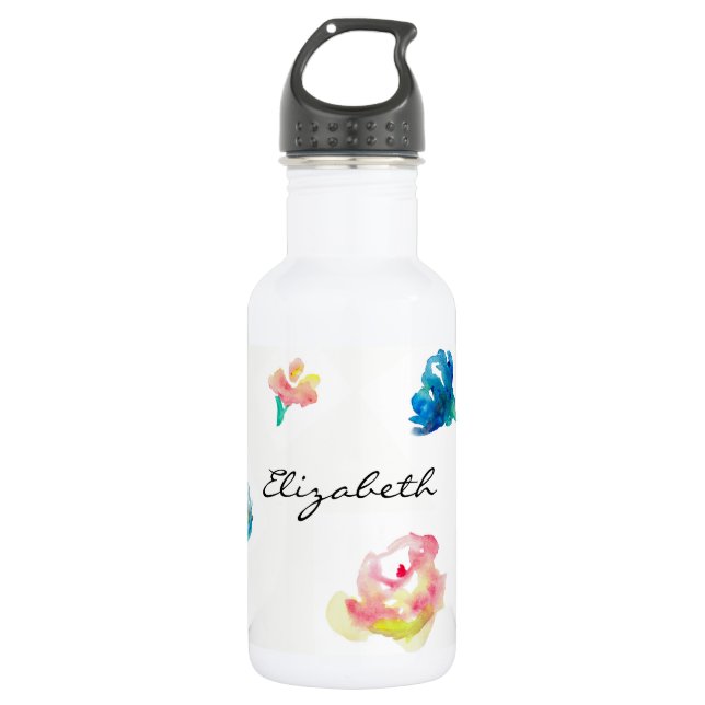 Botella De Agua Nombre personalizado Boho Flor pintura acuática (Anverso)