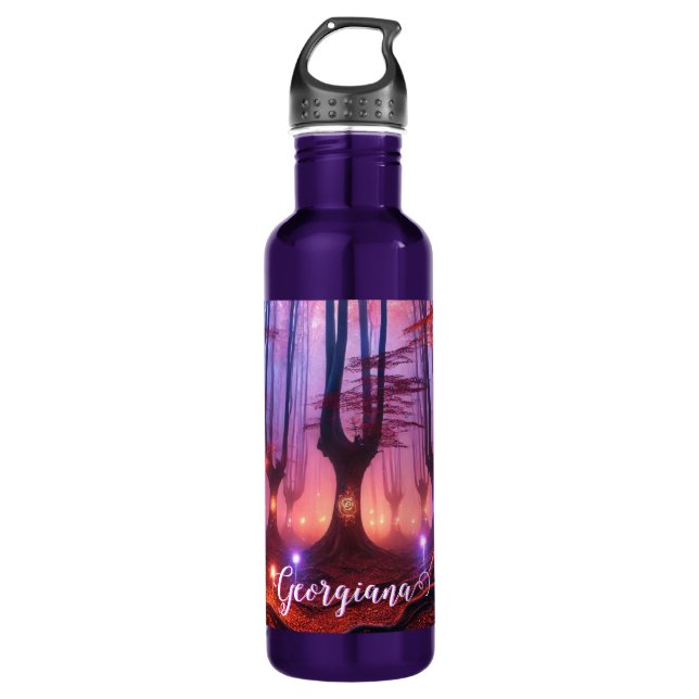 Botella De Agua Nombre personalizado Bosque de Whimsigoth con enca (Anverso)