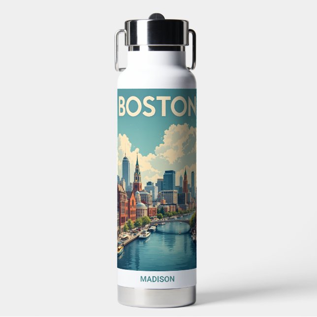 Botella De Agua Nombre personalizado Boston Massachusetts (Frente)