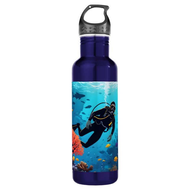 Botella De Agua Nombre personalizado Buceador Scuba (Anverso)